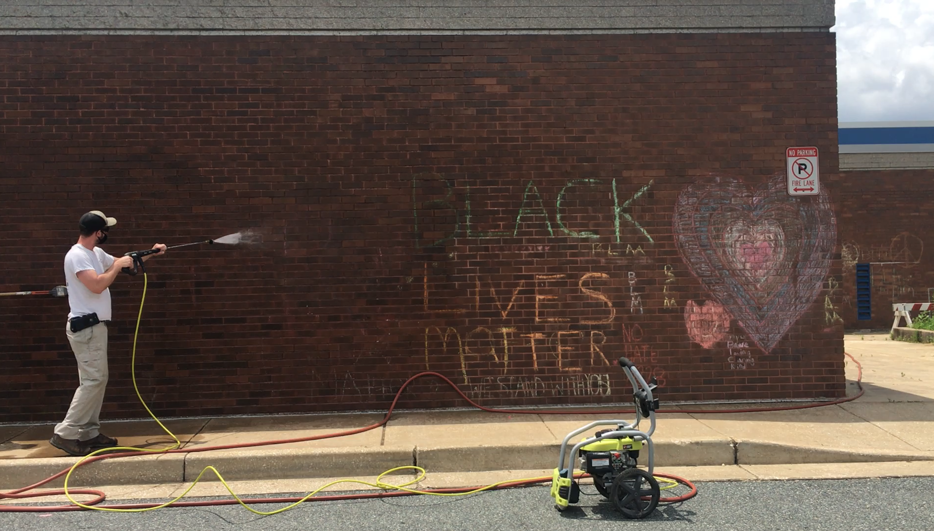 Maryland employees removing children's Black Lives Matter and other graffiti from Hillcrest Elementary School in Maryland
